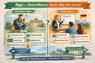 Duolingo, Busuu o Babbel son un buen primer contacto, pero no te preparan para hablar alemán en la vida real ni para aprobar un examen oficial. Descubre qué necesitas realmente: clases en vivo, más de 30 horas de ejercicios por nivel, herramientas de IA y preparación para ÖSD, Goethe, telc y más.
